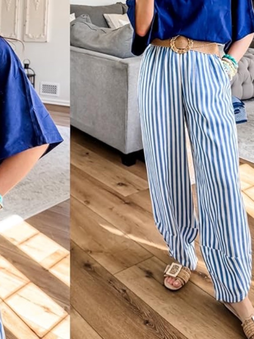 Striped Wide-Leg Women’s Pants - Blue/White